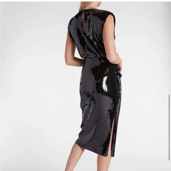 EXPRESS Women's Espresso Brown Sequin Midi Dress - Picture 3 of 6
